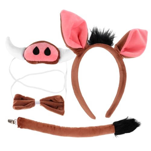ARTSEWPLY Kostüm Wildschwein mit Weichem Stoff Leichtem Haarreif mit Schweineohren Falscher Nase und Dekorativer Fliege für Karneval Tierpartys Cosplay und Bühnenauftritte von ARTSEWPLY