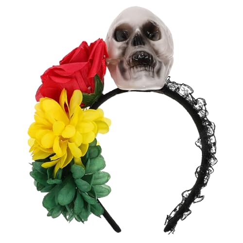 ARTSEWPLY Künstliches Blumenkranz Skull Haarband für Halloween Kopfschmuck Cosplay Zubehör Gruselige Stirnbänder für Maskerade und Karneval Party Accessoire von ARTSEWPLY