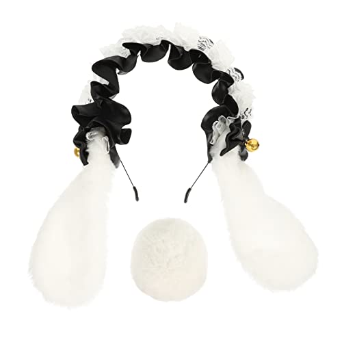 ARTSEWPLY Lolita Lolita Spitze Flauschiges Kaninchenohren Haarreif Set mit Teiliges Kostümzubehör für Karneval Cosplay Party Schwarz und Weiß von ARTSEWPLY