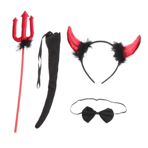 ARTSEWPLY Teufelshörner Haarreif Set aus Hochwertigem mit Rotem Fell Teiliges Halloween Cosplay Zubehör für Damen und Herren Inklusive Hörner Dreizack Fliege und Langlebig und Leicht Tragbar ARTSEWPLY Teufelshörner Haarreif Set aus Hochwertigem mit Rotem Fell Teiliges Halloween Cosplay Zubehör für Damen und Herren Inklusive Hörner Dreizack Fliege und Langlebig und Leicht Tragbar von ARTSEWPLY