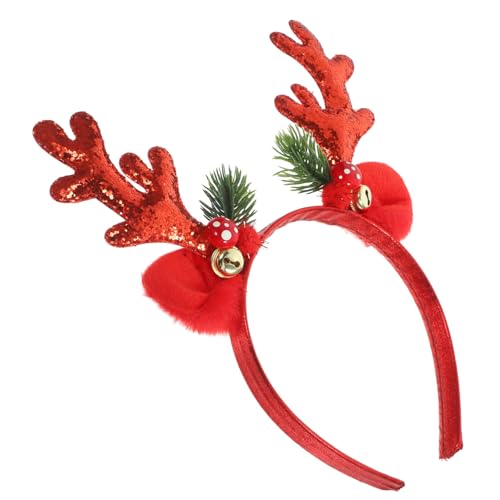 ARTSEWPLY Weihnachtliches Geweih Stirnband mit Glocken Rotes Elch Haarreif Accessoire für Mädchen Bequemes Stoffmaterial Festliche Kopfbedeckung für Weihnachtsfeier Kostüm und von ARTSEWPLY