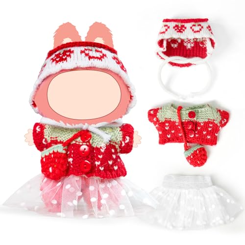 ARTST 17 cm Puppenkleidungs-Set – handgefertigtes Häkel-Outfit-Zubehör für 15–17 cm große Puppen, handgehäkelter Hut + Pullover + weißes Kleid + Tasche (ohne Puppe) von ARTST