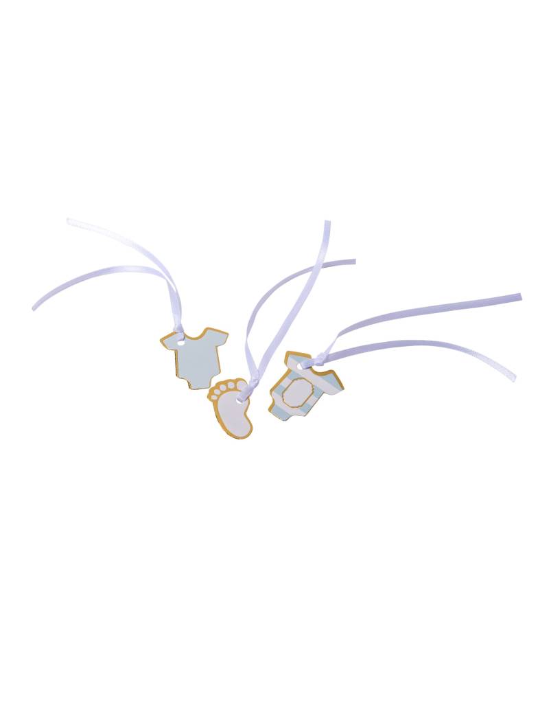 10 Baby Shower Etiketten Kleiner Schatz Blau Gold 3 x 1,7 cm von ARTYFETES