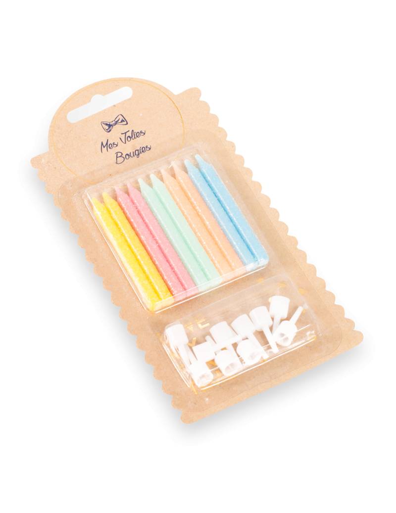 10 bunte Geburtstagskerzen mit Haltern 6 cm für Torten 10 bunte Geburtstagskerzen mit Haltern 6 cm für Torten von ARTYFETES