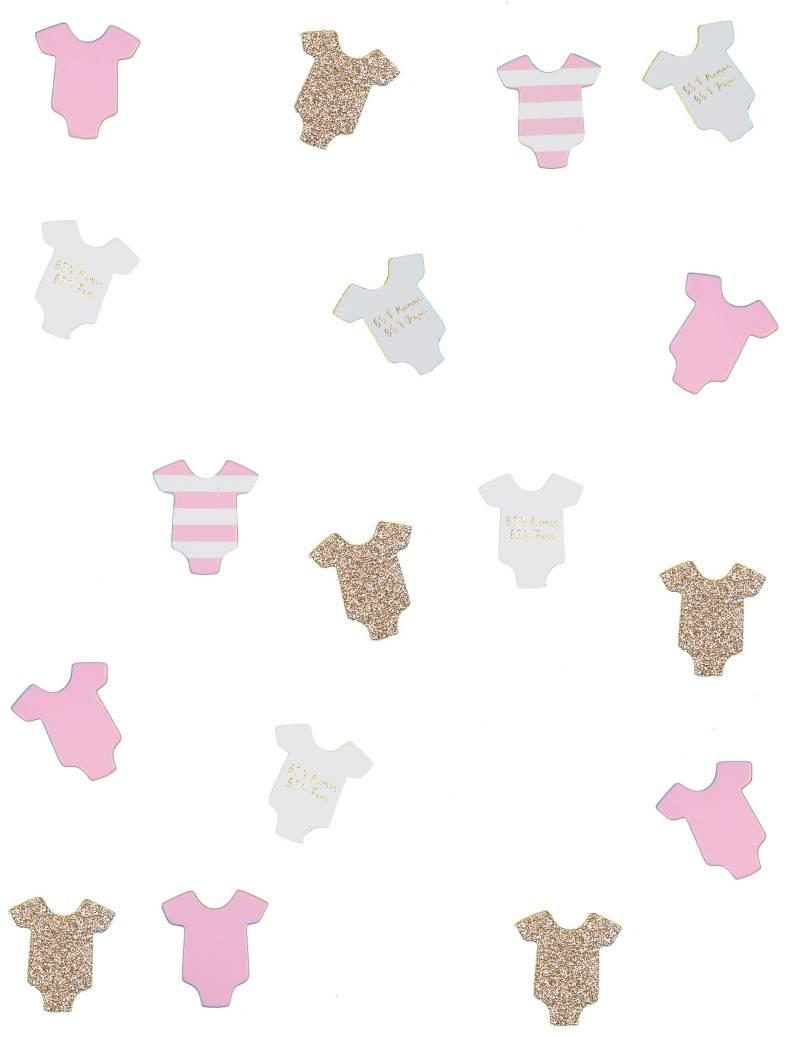 100 Baby-Body Tischkonfetti Rosa 3 cm glitzernd + gestreift von ARTYFETES