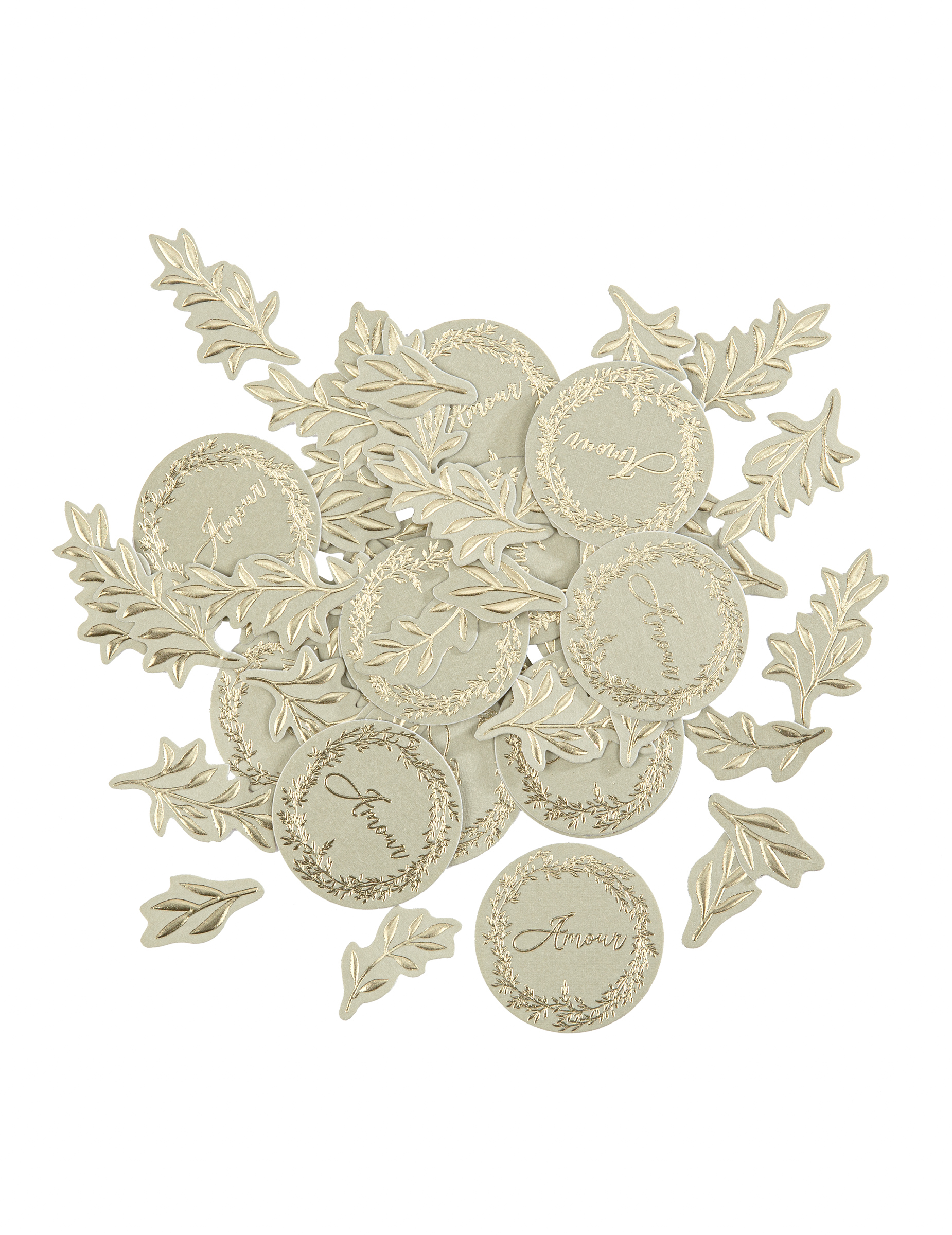 100 Konfetti-Teile aus Papier Salbeigrün + Gold, Blattmotive Forever 100 Konfetti-Teile aus Papier Salbeigrün + Gold, Blattmotive Forever von ARTYFETES