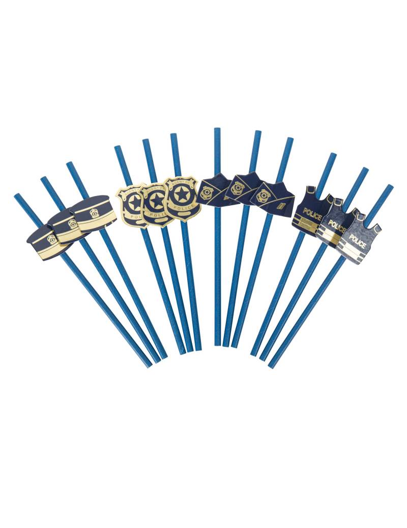 12 Papierstrohhalme Polizei marineblau und gold 19,5 cm von ARTYFETES
