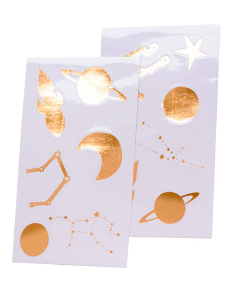 12 goldene Weltraum-Sticker 3-7 cm Sterne + Planeten 12 goldene Weltraum-Sticker 3-7 cm Sterne + Planeten von ARTYFETES