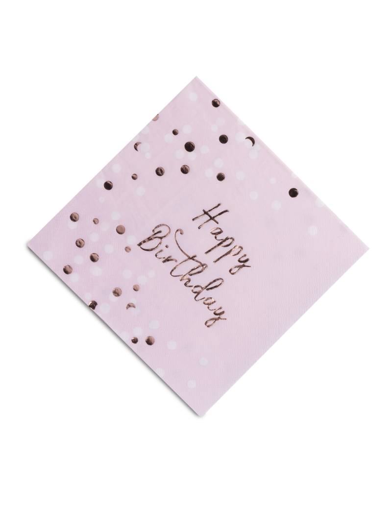 16 Papierservietten Happy Birthday rosa gold 33 x 33 cm von ARTYFETES