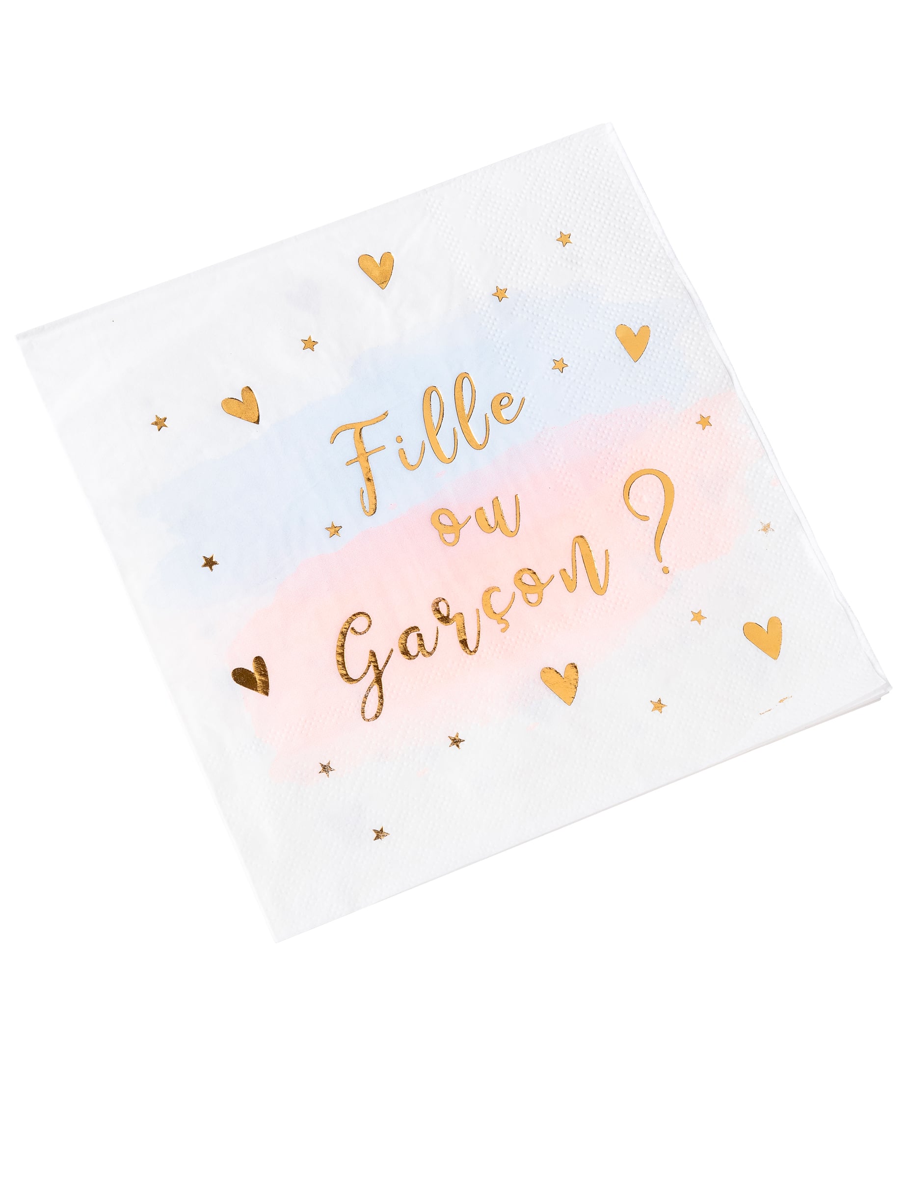 16 Servietten Boy or Girl rosa blau gold 33x33 cm von ARTYFETES