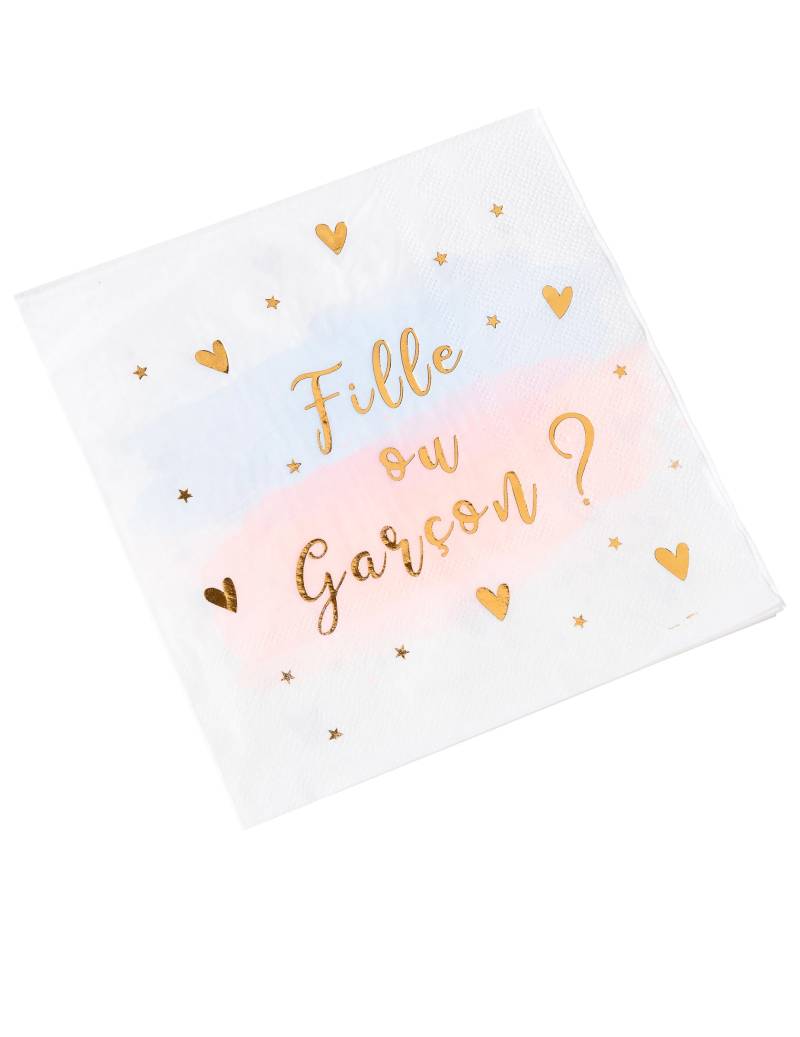16 Servietten Boy or Girl rosa blau gold 33x33 cm von ARTYFETES