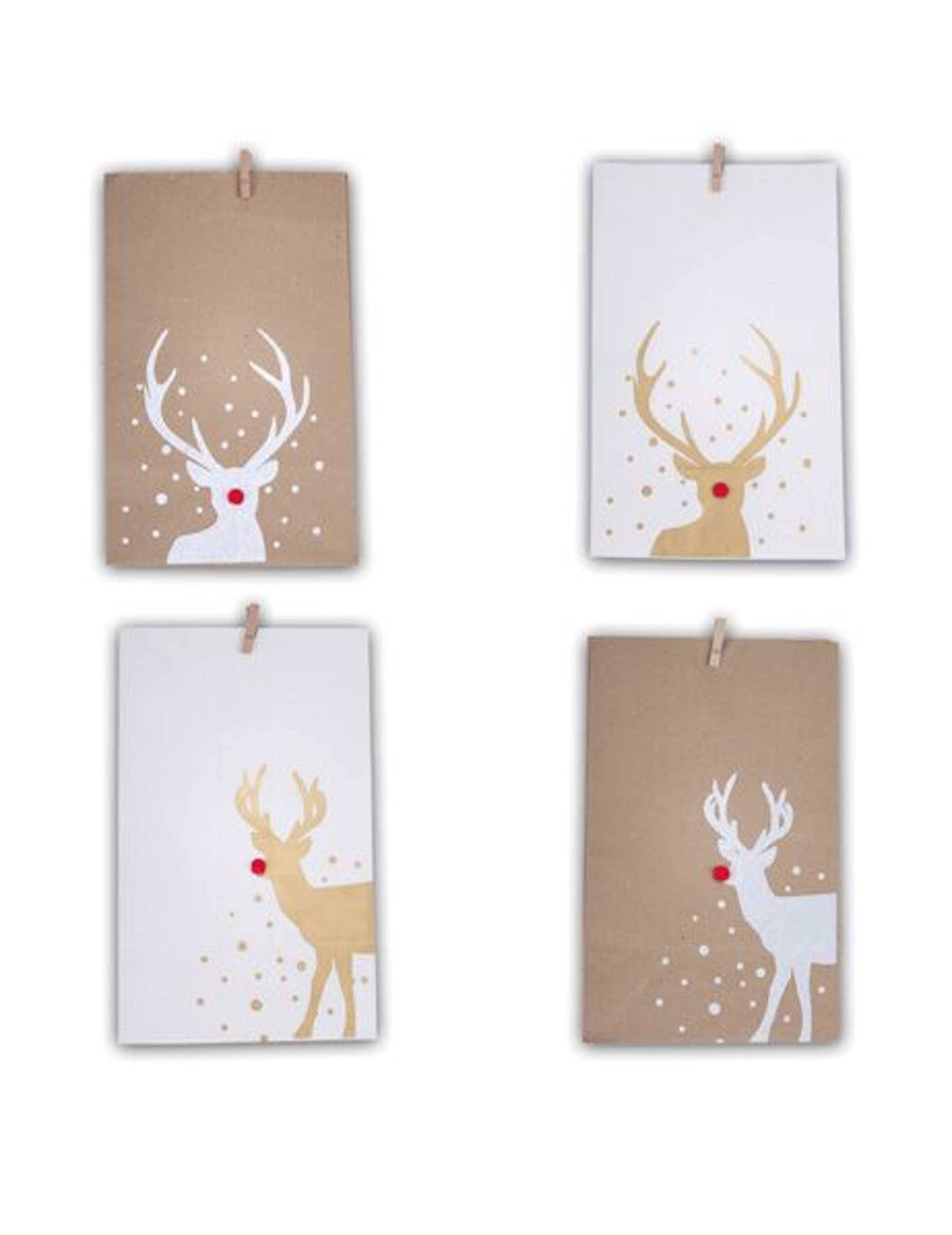 4 Papiertüten Rudolph Rentier Weiß + Kraft 29x17,5cm für Weihnachten 4 Papiertüten Rudolph Rentier Weiß + Kraft 29x17,5cm für Weihnachten von ARTYFETES