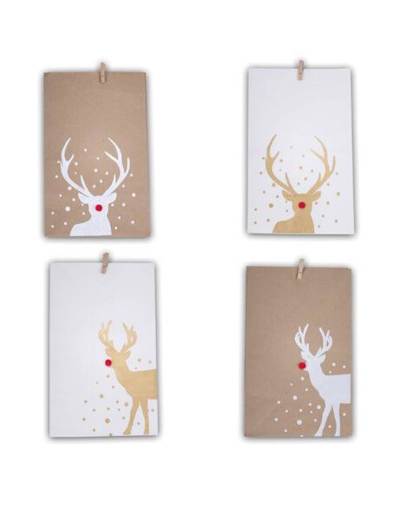 4 Papiertüten Rudolph Rentier Weiß + Kraft 29x17,5cm für Weihnachten 4 Papiertüten Rudolph Rentier Weiß + Kraft 29x17,5cm für Weihnachten von ARTYFETES