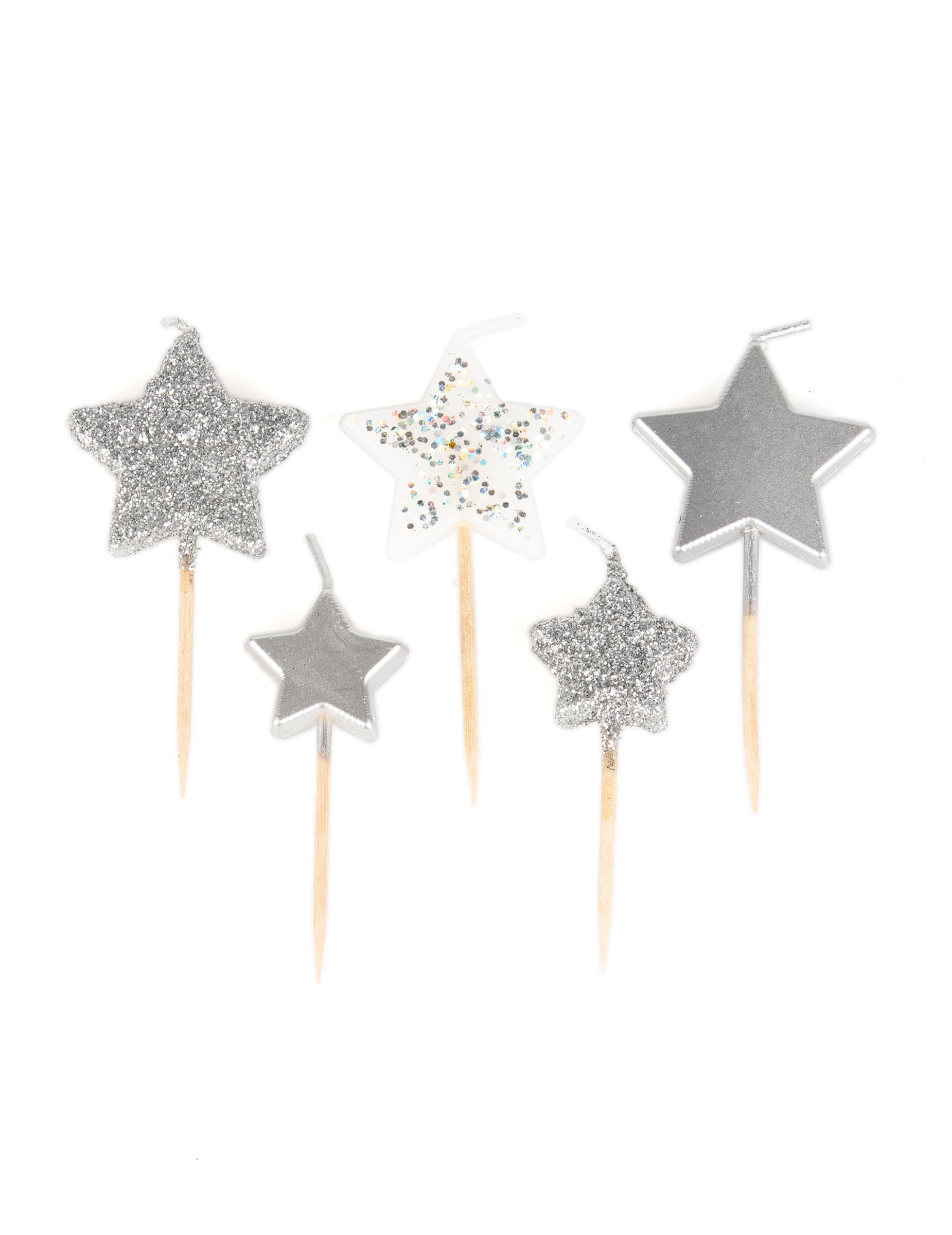 5 Sternkerzen Silber auf Holzspießen 7 cm von ARTYFETES