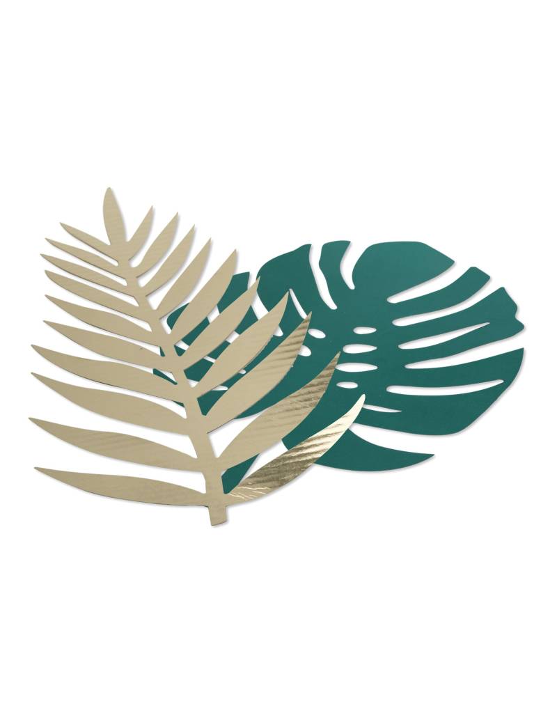 6 Deko Blätter Tropisch Gold aus Karton, grün und gold von ARTYFETES