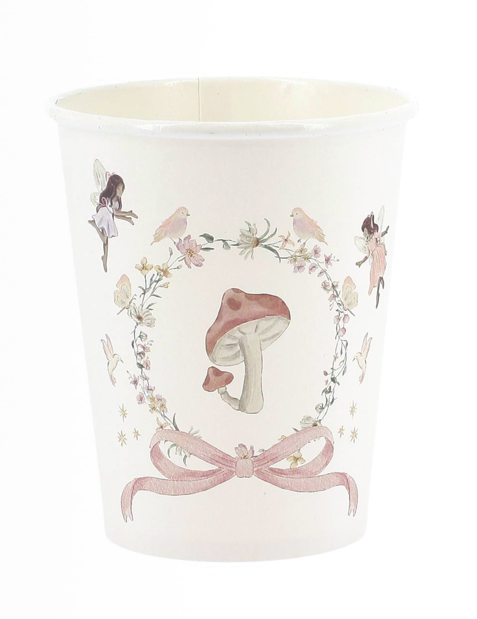 6 Feen-Pappbecher in Weiß + Pastellrosa (255 ml) für Geburtstage von ARTYFETES