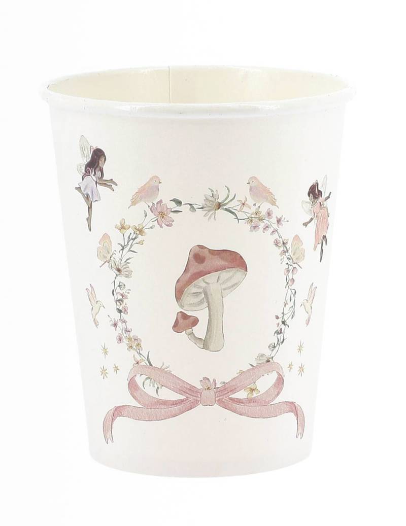 6 Feen-Pappbecher in Weiß + Pastellrosa (255 ml) für Geburtstage von ARTYFETES
