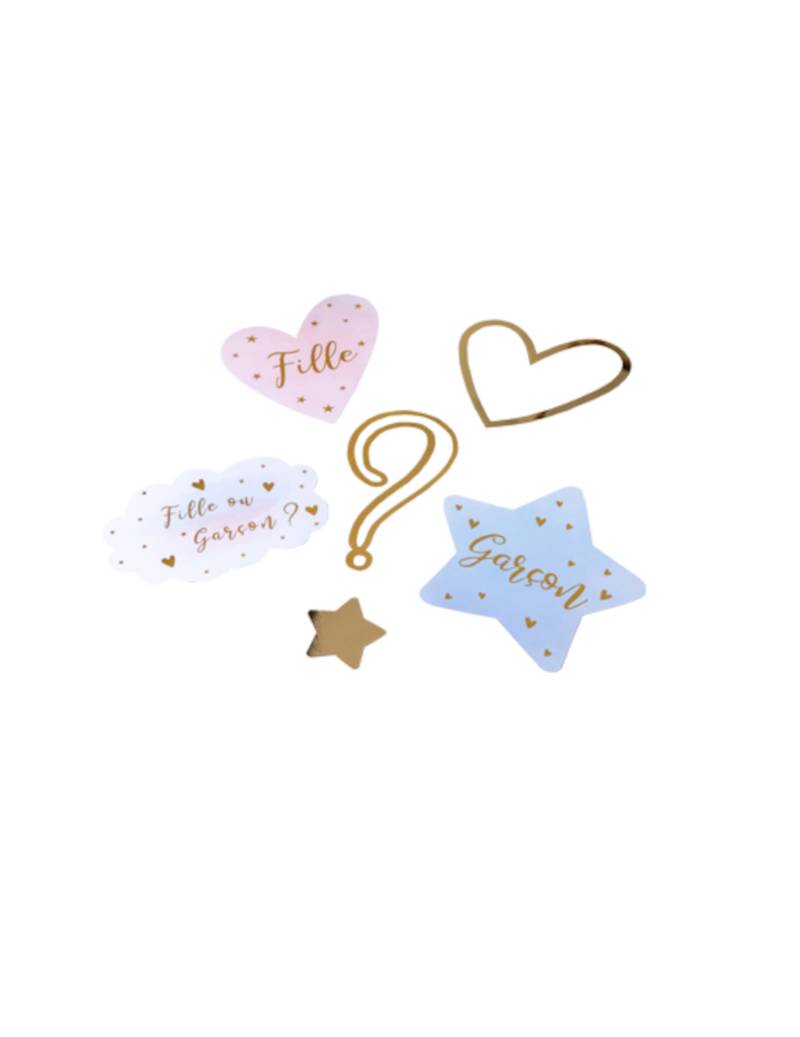 6 Tischdeko Boy or Girl rosa blau gold 6,5-20 cm von ARTYFETES