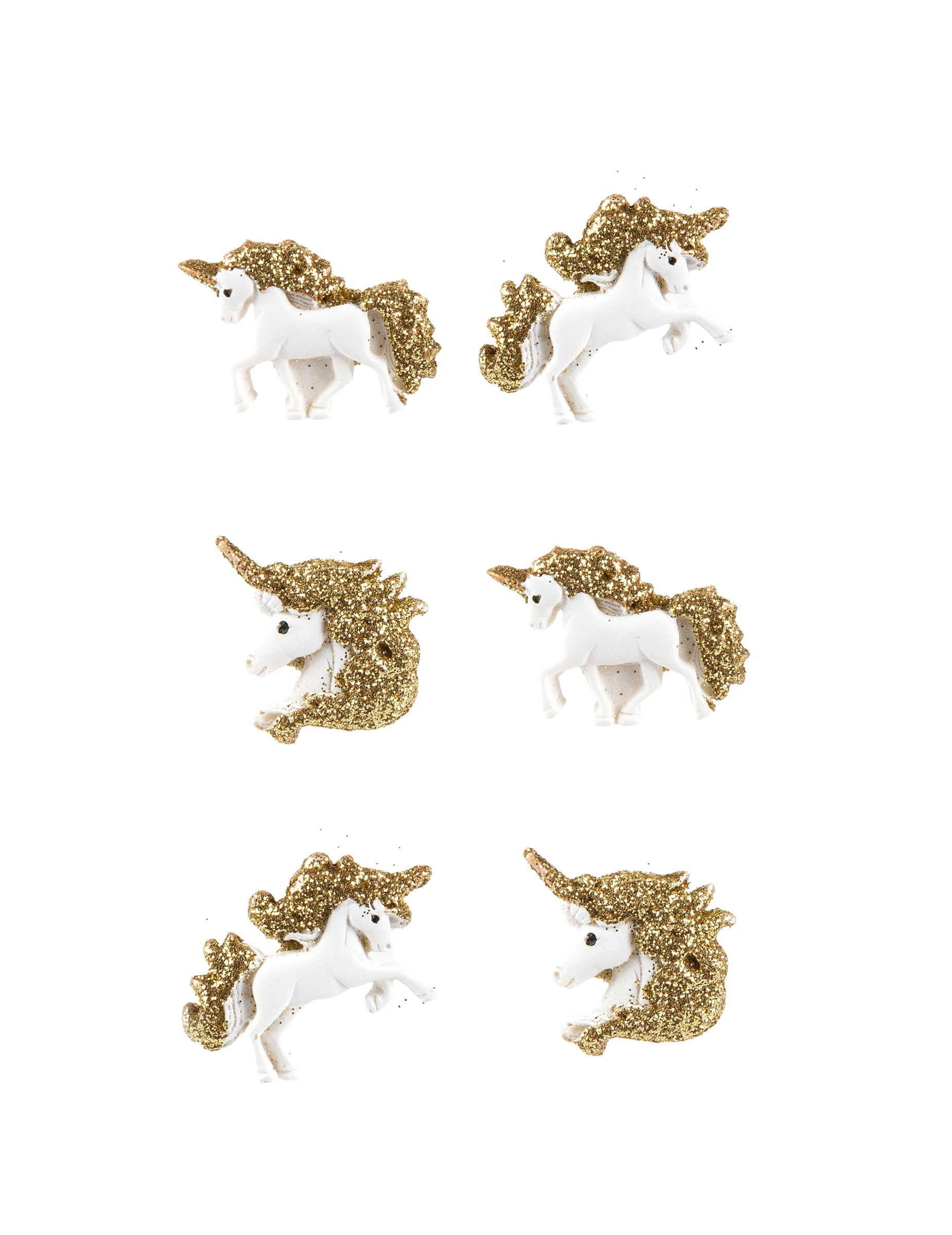 6 selbstklebende Einhörner aus Harz Weiß und Goldglitzer 3 cm 6 selbstklebende Einhörner aus Harz Weiß und Goldglitzer 3 cm von ARTYFETES