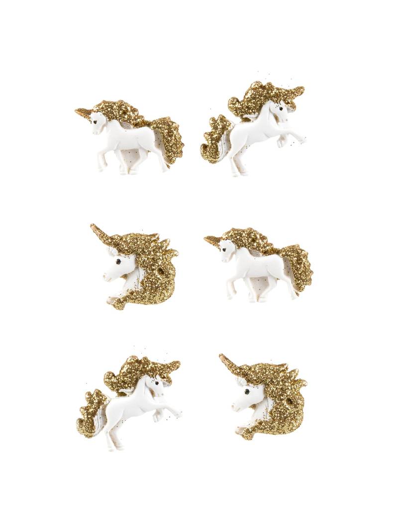 6 selbstklebende Einhörner aus Harz Weiß und Goldglitzer 3 cm 6 selbstklebende Einhörner aus Harz Weiß und Goldglitzer 3 cm von ARTYFETES