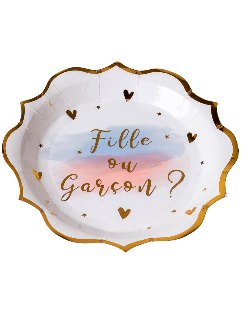 8 Pappteller Boy or Girl Karton rosa blau gold 23 cm von ARTYFETES