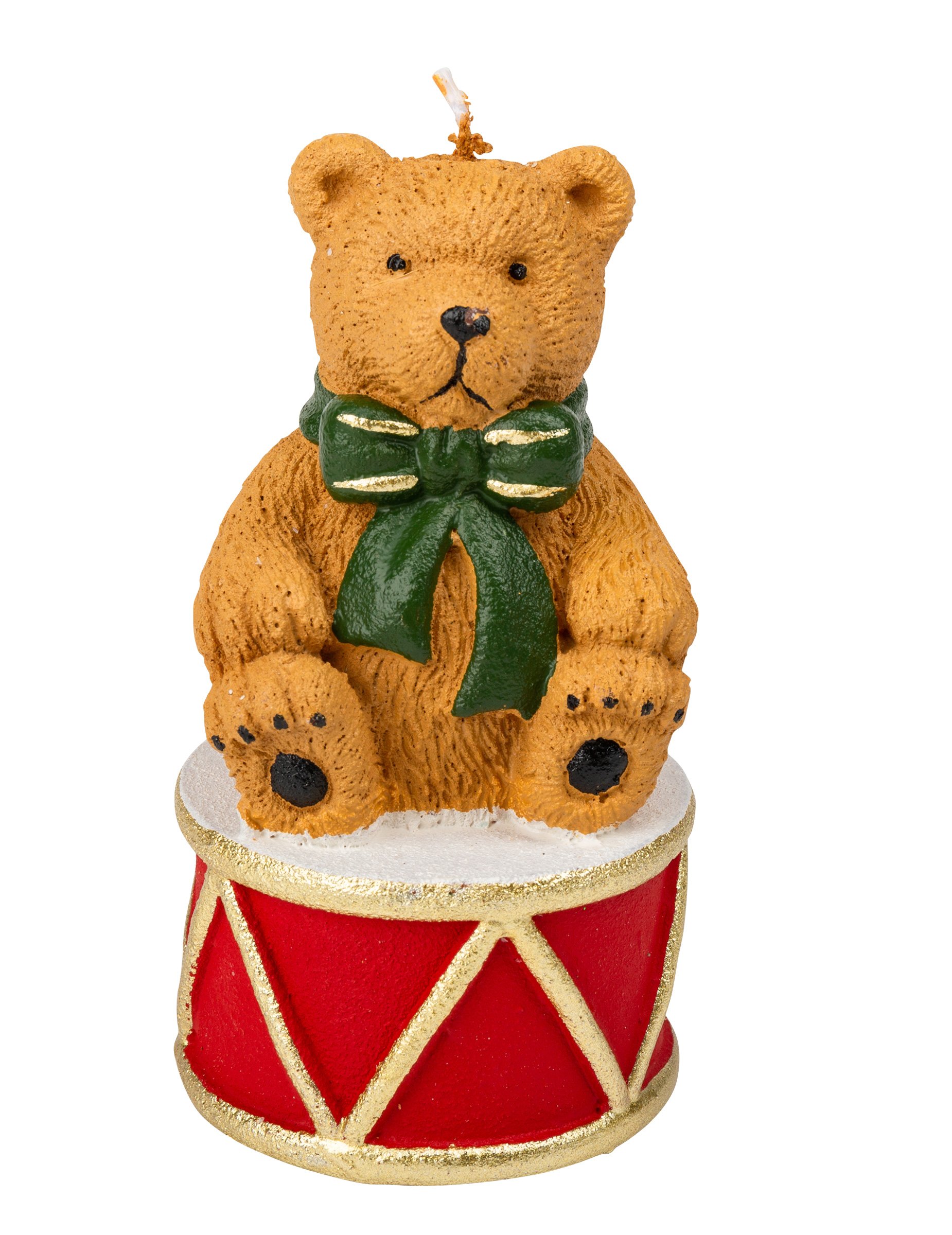 Bär auf Trommel-Kerze Weihnachts-Dekoration braun-rot-grün 11 x 6 cm Bär auf Trommel-Kerze Weihnachts-Dekoration braun-rot-grün 11 x 6 cm von ARTYFETES