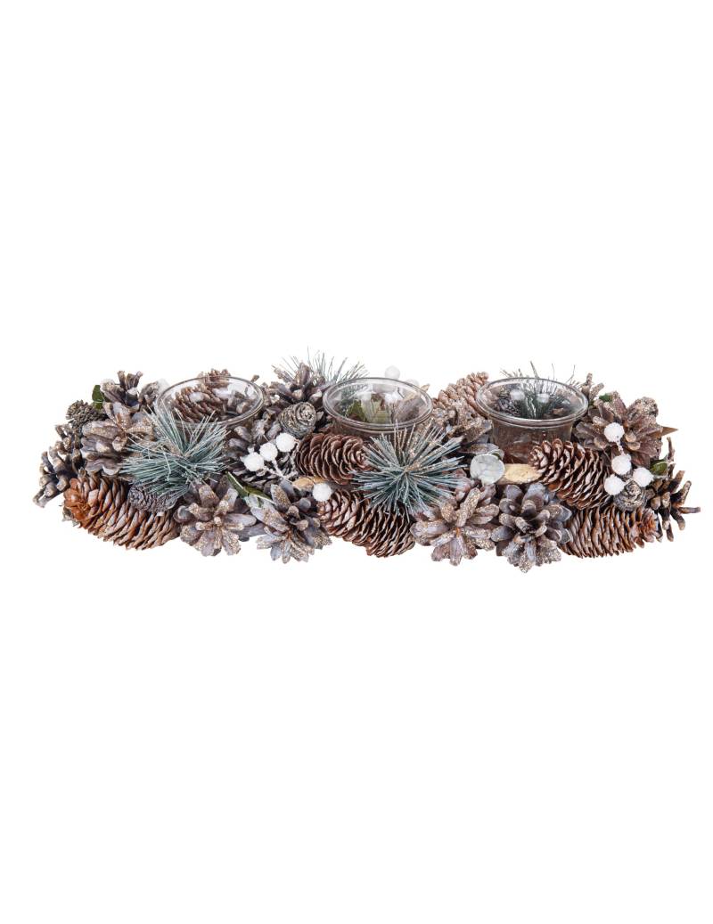 Bezaubernder Kerzenhalter für Weihnachten braun-grün-weiß 35 cm von ARTYFETES