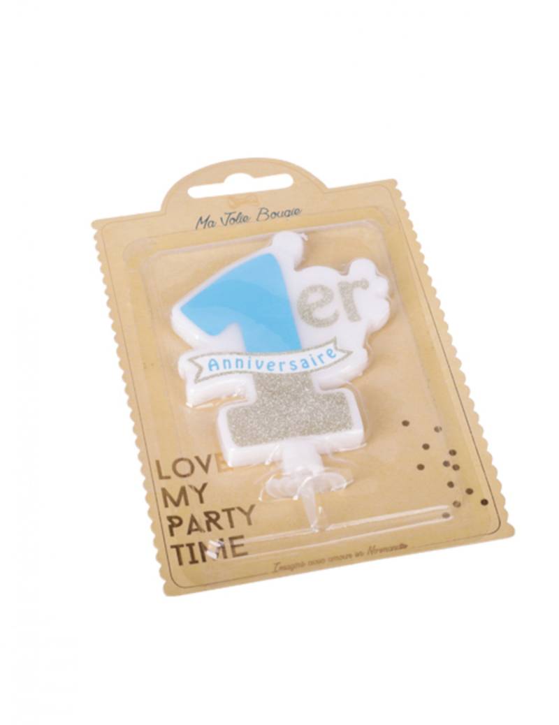 Blau-goldene Kerze zum 1. Geburtstag – 10 x 8 cm mit Glitzer Blau-goldene Kerze zum 1. Geburtstag – 10 x 8 cm mit Glitzer von ARTYFETES