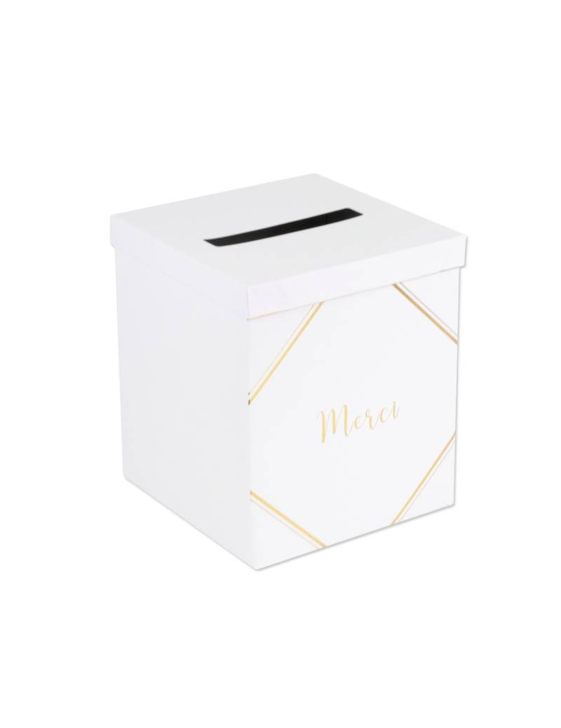 Briefbox Danke Weiß Gold Kartonurne 21 x 25 cm von ARTYFETES