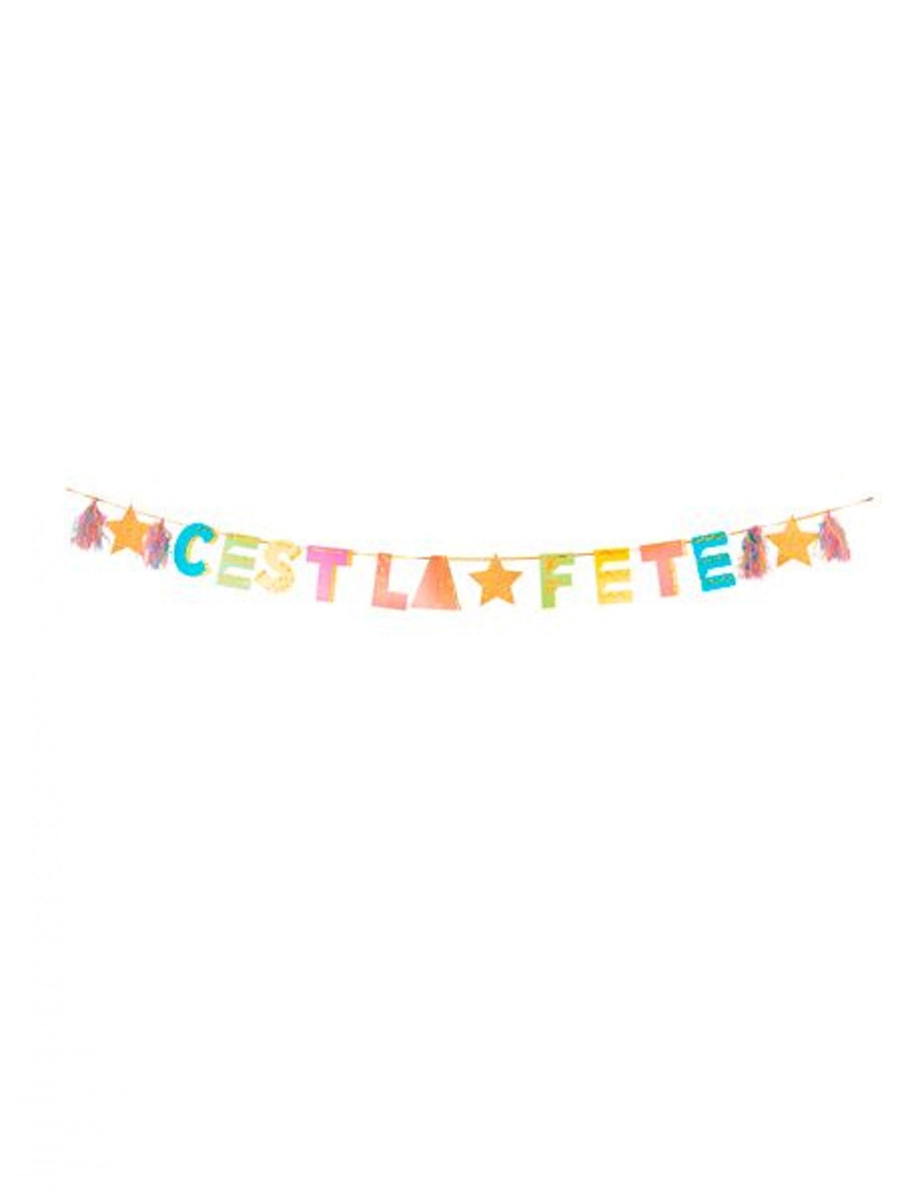 Bunte Papp-Girlande "C'est la fête" mit Goldglitzer 15 cm x 3 m für Geburtstage Bunte Papp-Girlande "C'est la fête" mit Goldglitzer 15 cm x 3 m für Geburtstage von ARTYFETES