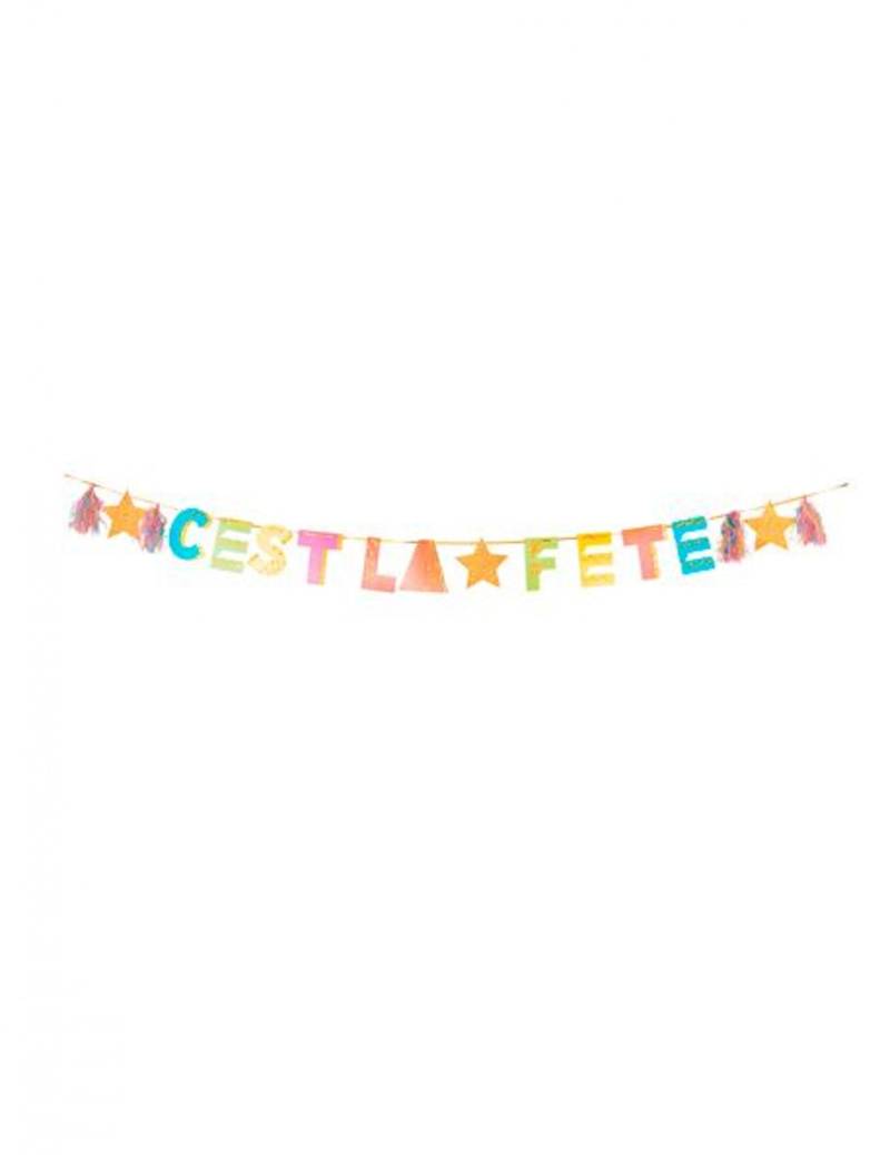 Bunte Papp-Girlande "C'est la fête" mit Goldglitzer 15 cm x 3 m für Geburtstage Bunte Papp-Girlande "C'est la fête" mit Goldglitzer 15 cm x 3 m für Geburtstage von ARTYFETES