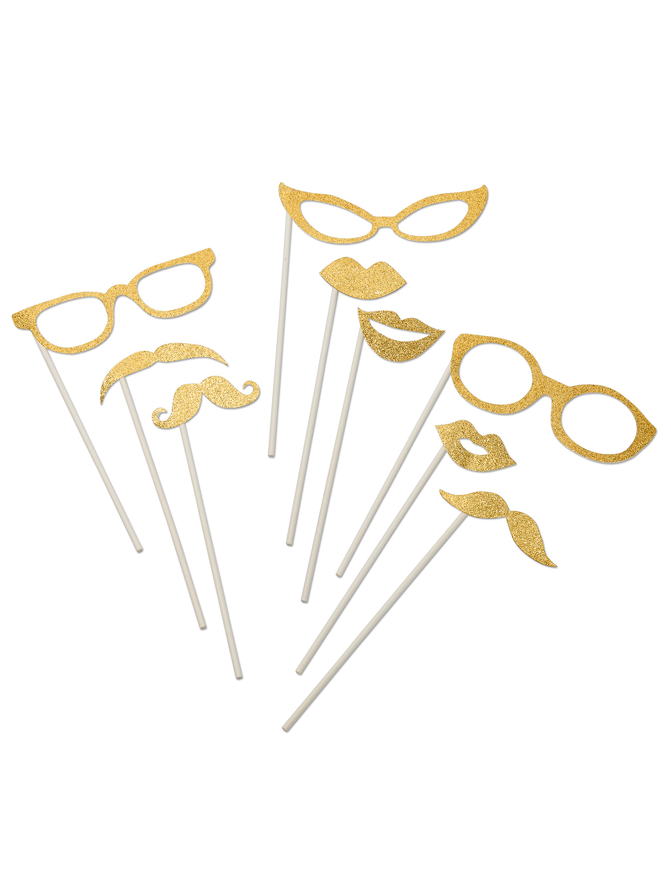 Fotoaccessoire-Set Brillen Mund und Bärte 9-teilig gold glitzer Fotoaccessoire-Set Brillen Mund und Bärte 9-teilig gold glitzer von ARTYFETES