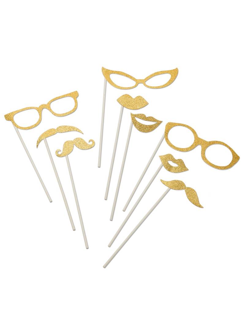 Fotoaccessoire-Set Brillen Mund und Bärte 9-teilig gold glitzer von ARTYFETES