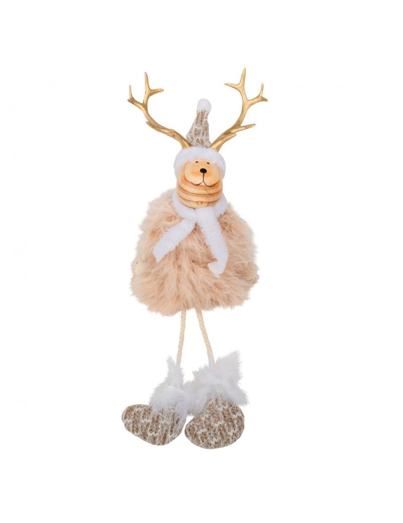 Fröhliche Hirsch-Dekofigur für Weihnachten braun-weiß-goldfarben 15,5 cm von ARTYFETES