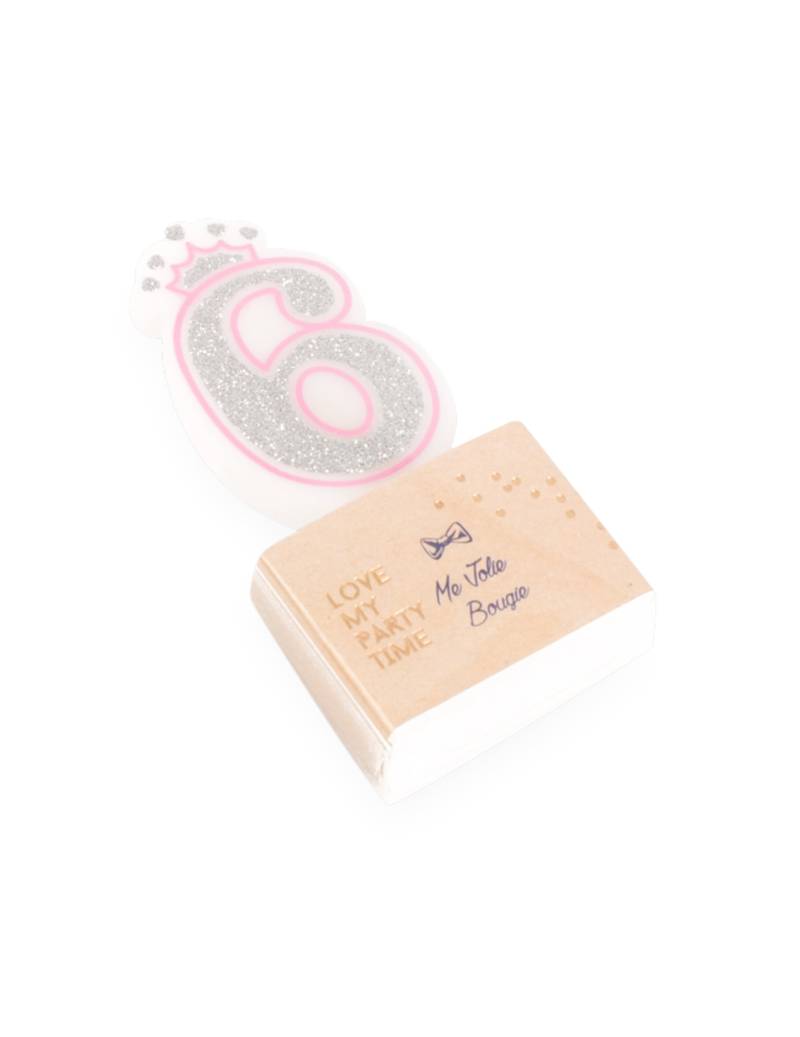 Glitzernde Geburtstagskerze Zahl 6 Prinzessin 5,8 cm - Rosa von ARTYFETES