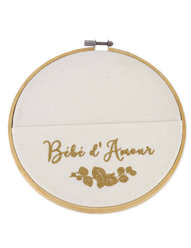 Holz-Leinen-Rahmen "Bébé d'amour" 19 cm Goldglitter von ARTYFETES