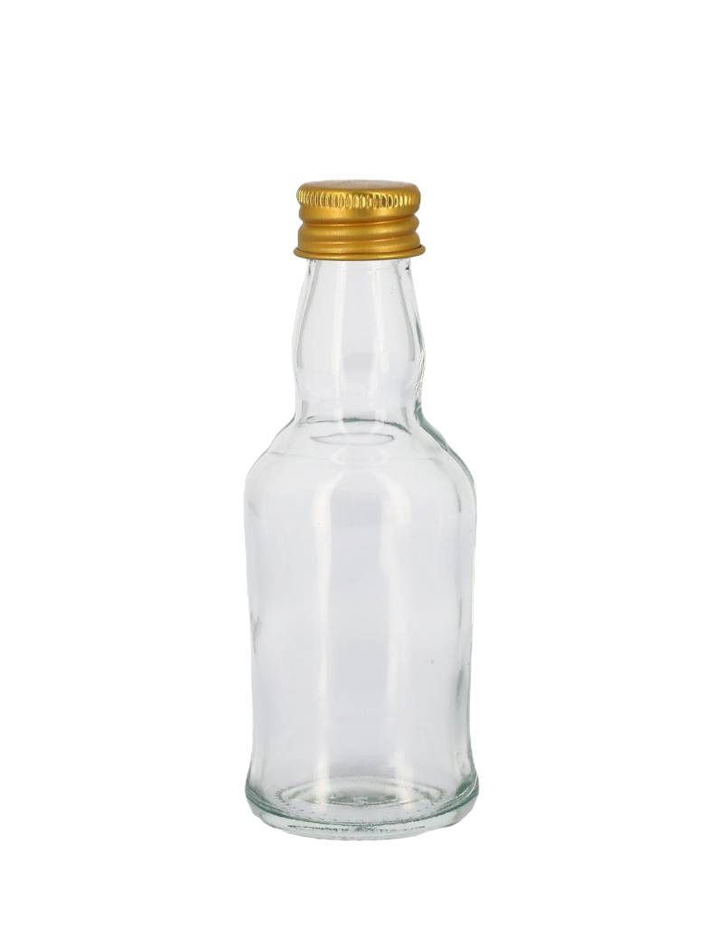 Kleine Glasflasche transparent mit goldenem Metalldeckel 50ml Kleine Glasflasche transparent mit goldenem Metalldeckel 50ml von ARTYFETES