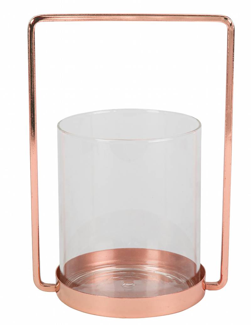 Moderner Kerzenständer aus Glas und Metall roségold 19,5 cm von ARTYFETES