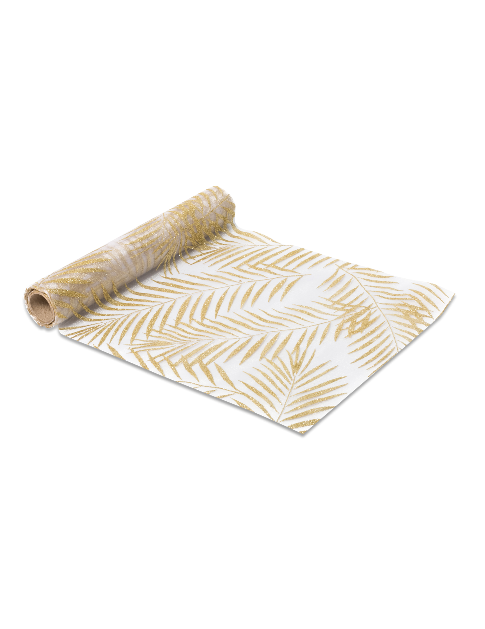 Palmenblatt-Tischläufer weiß-goldfarben 28 cm x 5 m Palmenblatt-Tischläufer weiß-goldfarben 28 cm x 5 m von ARTYFETES
