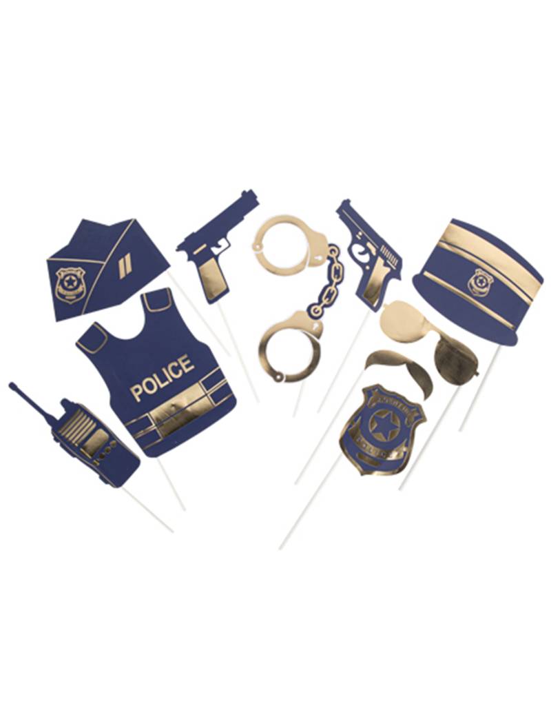 Photobooth Set Polizei Kit marine und gold 10-teilig von ARTYFETES