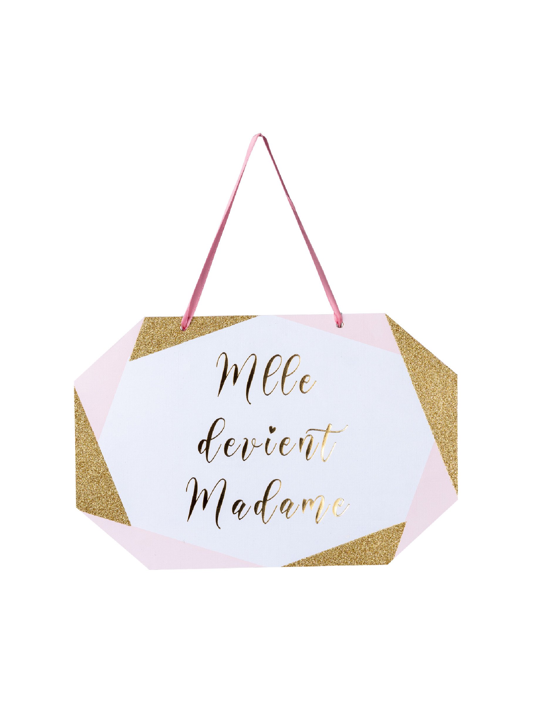 Schild Miss to Mrs Karton Rosa Weiß Gold 25 x 16,5 cm von ARTYFETES