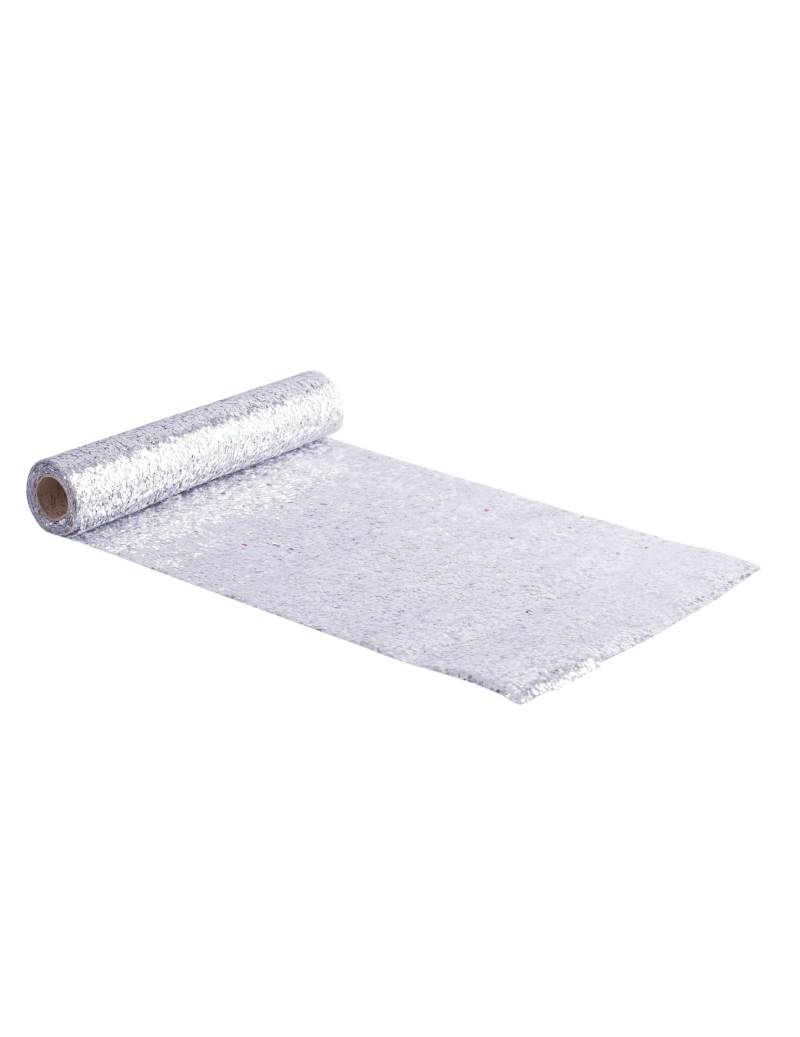 Silberner Pailletten-Tischläufer 28 cm x 3 m zuschneidbar von ARTYFETES