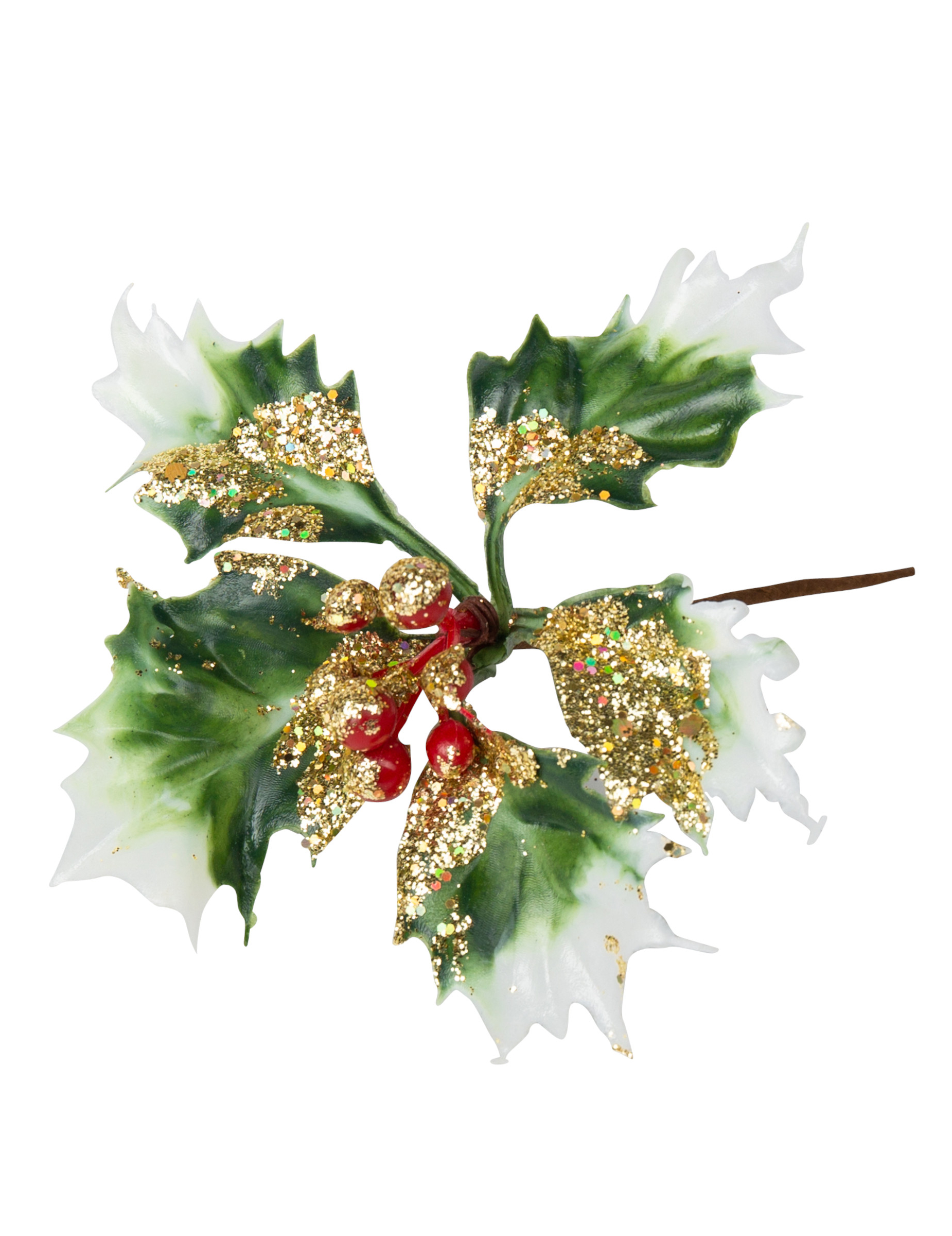 Stechpalme Deko-Zweig Weihnachten grün-gold-weiß 9 cm Stechpalme Deko-Zweig Weihnachten grün-gold-weiß 9 cm von ARTYFETES
