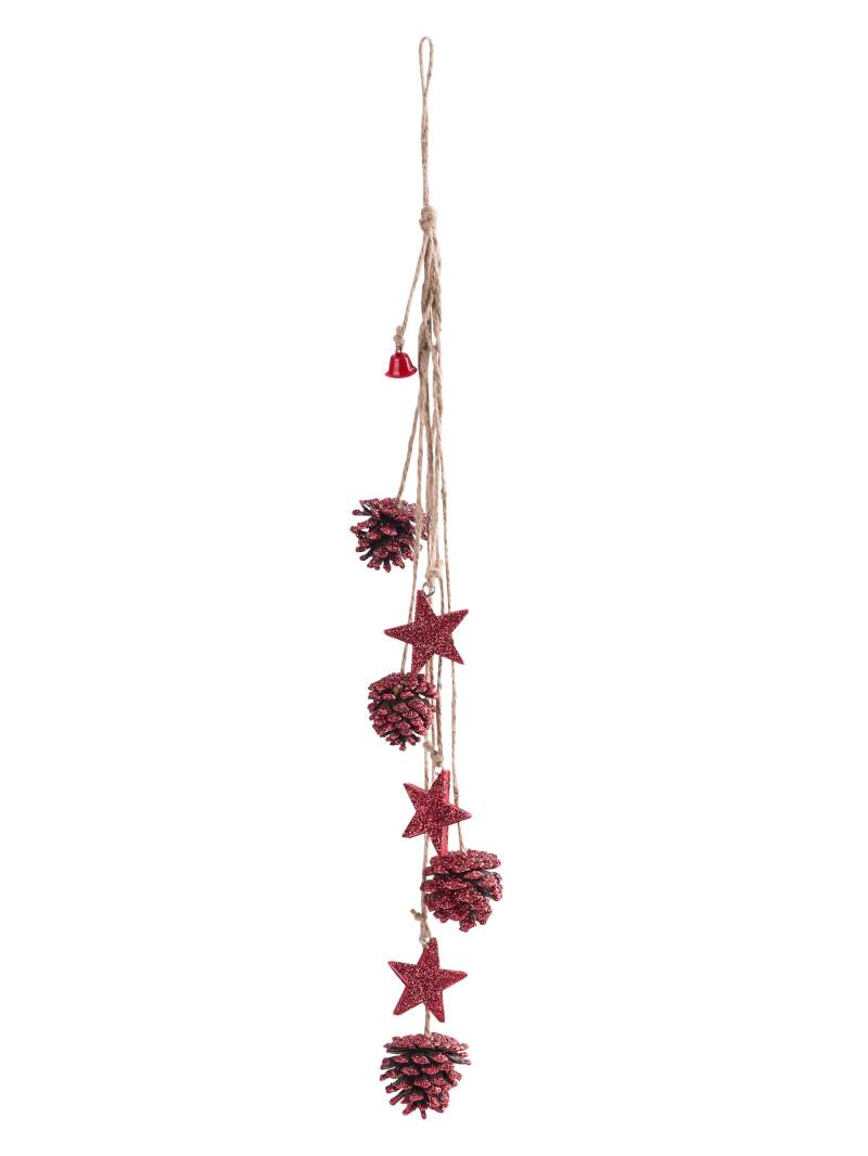 Tannenzapfen-Hänger mit rotem Glitzer und Sternen - 50 cm von ARTYFETES