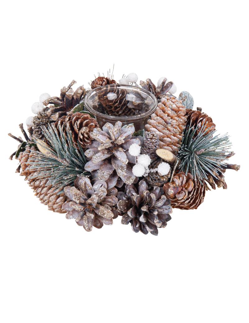 Weihnachts-Kerzenständer Tannendeko braun-grün-weiß 19 cm von ARTYFETES
