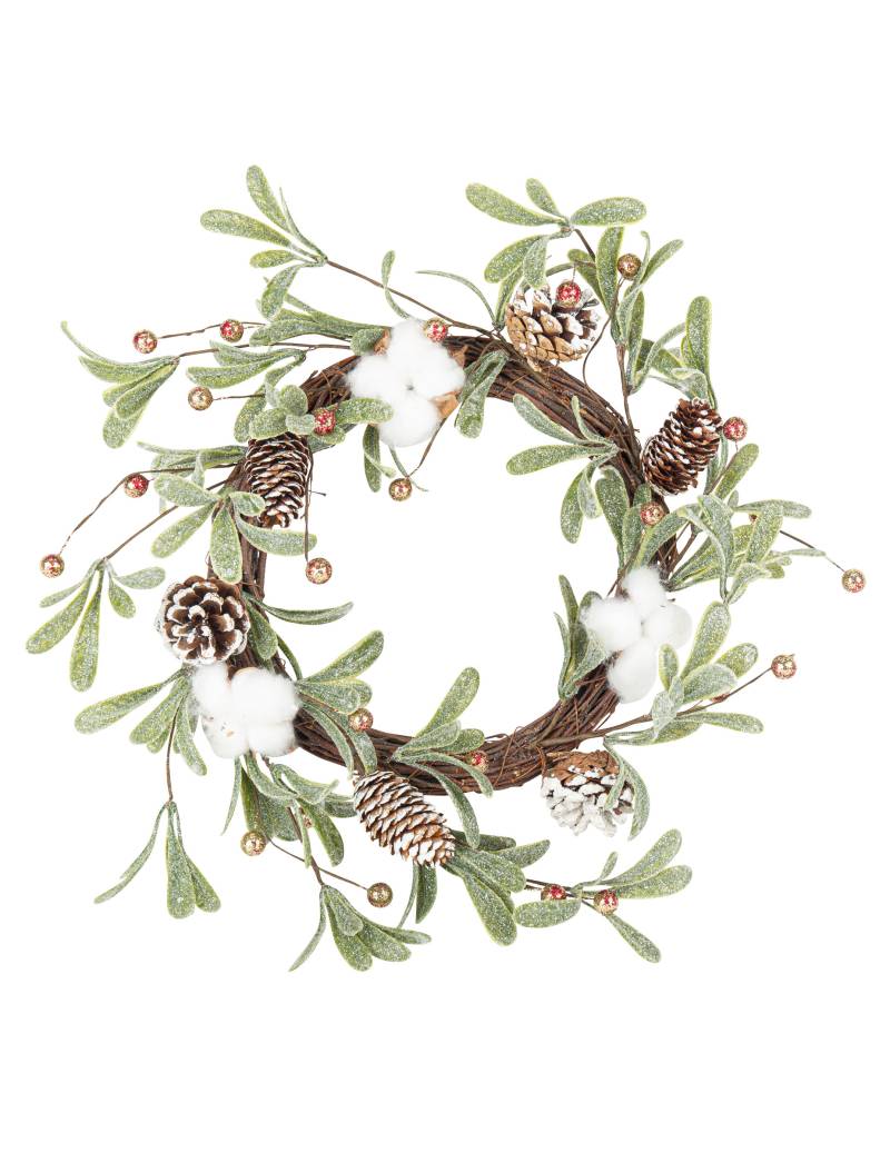 Weihnachtskranz aus Baumwollzweigen braun-grün-weiß 40 cm von ARTYFETES