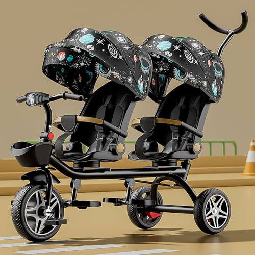 Doppel-Kinderwagen Leichtgewicht Tandem-Dreirad, Zweisitzer Pedal Fahrrad, Kinderwagen mit Sonnenschirm, robuster Rahmen, Outdoor-Spielplatz Ausrüstung Dreiräder, für Jungen und Mädchen im Alter von Doppel-Kinderwagen Leichtgewicht Tandem-Dreirad, Zweisitzer Pedal Fahrrad, Kinderwagen mit Sonnenschirm, robuster Rahmen, Outdoor-Spielplatz Ausrüstung Dreiräder, für Jungen und Mädchen im Alter von von ARTYUON
