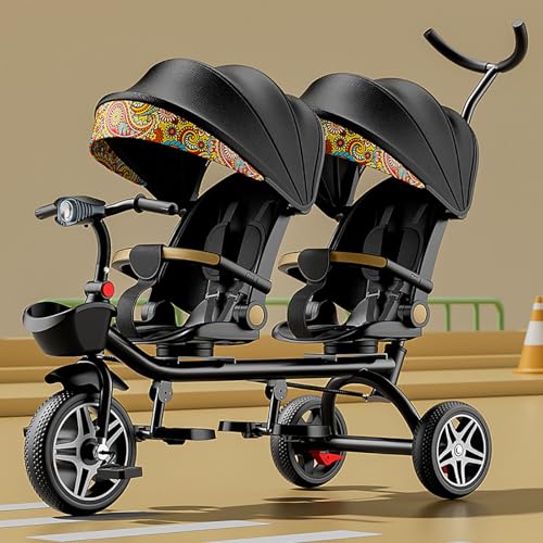 Doppel-Kinderwagen Leichtgewicht Tandem-Dreirad, Zweisitzer Pedal Fahrrad, Kinderwagen mit Sonnenschirm, robuster Rahmen, Outdoor-Spielplatz Ausrüstung Dreiräder, für Jungen und Mädchen im Alter von Doppel-Kinderwagen Leichtgewicht Tandem-Dreirad, Zweisitzer Pedal Fahrrad, Kinderwagen mit Sonnenschirm, robuster Rahmen, Outdoor-Spielplatz Ausrüstung Dreiräder, für Jungen und Mädchen im Alter von von ARTYUON