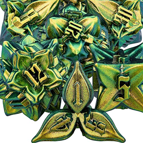 ARUOHHA 7-teiliges DND-Metallwürfel-Set, gelb-grün, Dungeons und Drachen, Blatt-Design, D&D-Würfel, 6-seitig, handgefertigt, polyedrisch, Rollenspiele, D- und D-Würfel D20, D12, D10, D8, D6, D4 ARUOHHA 7-teiliges DND-Metallwürfel-Set, gelb-grün, Dungeons und Drachen, Blatt-Design, D&D-Würfel, 6-seitig, handgefertigt, polyedrisch, Rollenspiele, D- und D-Würfel D20, D12, D10, D8, D6, D4 von ARUOHHA