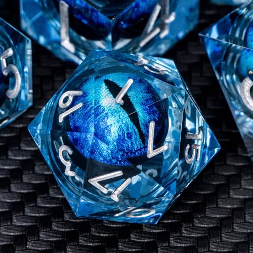 ARUOHHA Blue Dragon Eye Dice DND-Würfel-Set, flüssiger Kern, Kunstharz, scharfe Kanten, mit Geschenkbox, Dungeon und Drache, polyedrisch, D&D, handgefertigt, Rollenspiel, D- und D-Würfel-Set, D20, D12 von ARUOHHA